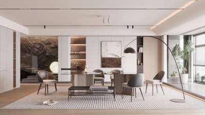 MINOTTI现代别墅餐厅3D模型下载